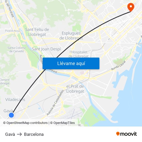 Gavà to Barcelona map