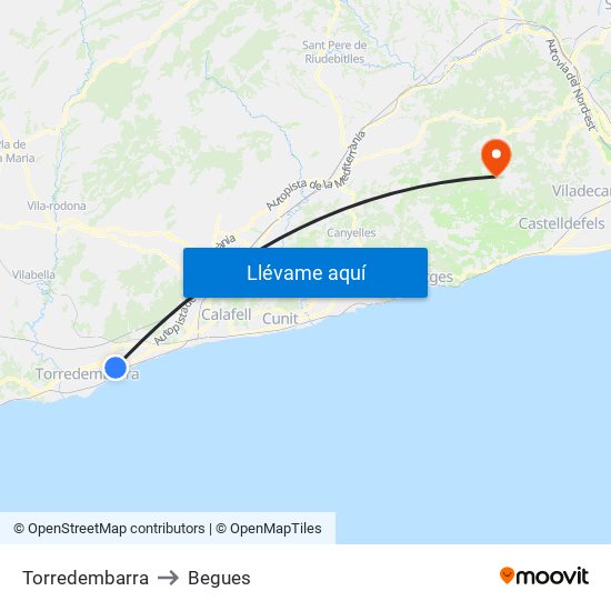 Torredembarra to Begues map