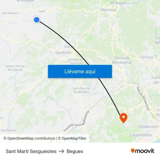 Sant Martí Sesgueioles to Begues map