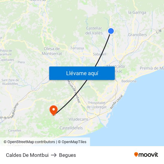 Caldes De Montbui to Begues map