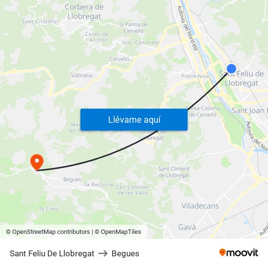 Sant Feliu De Llobregat to Begues map