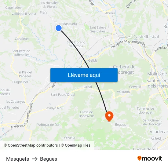 Masquefa to Begues map