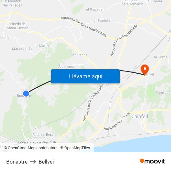 Bonastre to Bellvei map