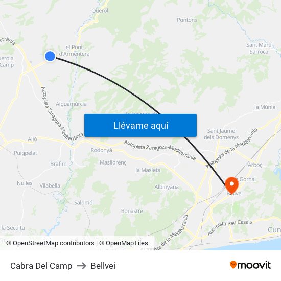 Cabra Del Camp to Bellvei map