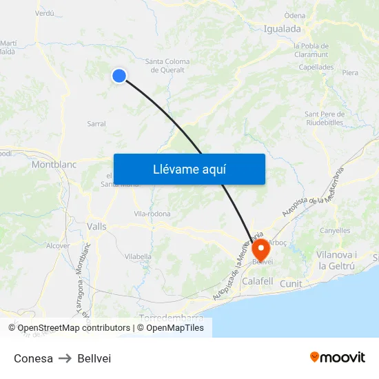 Conesa to Bellvei map