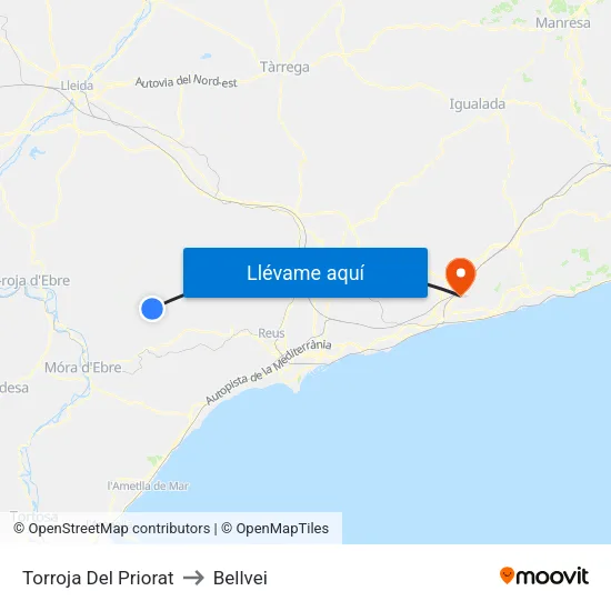 Torroja Del Priorat to Bellvei map