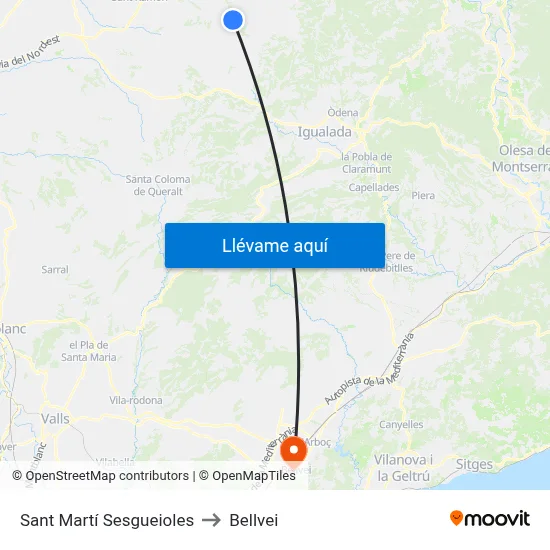 Sant Martí Sesgueioles to Bellvei map