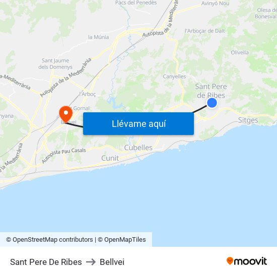 Sant Pere De Ribes to Bellvei map