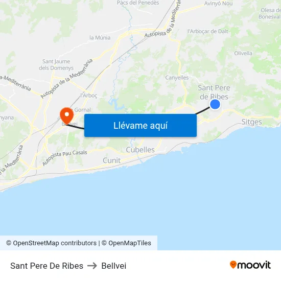 Sant Pere De Ribes to Bellvei map