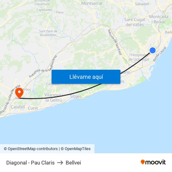 Diagonal - Pau Claris to Bellvei map