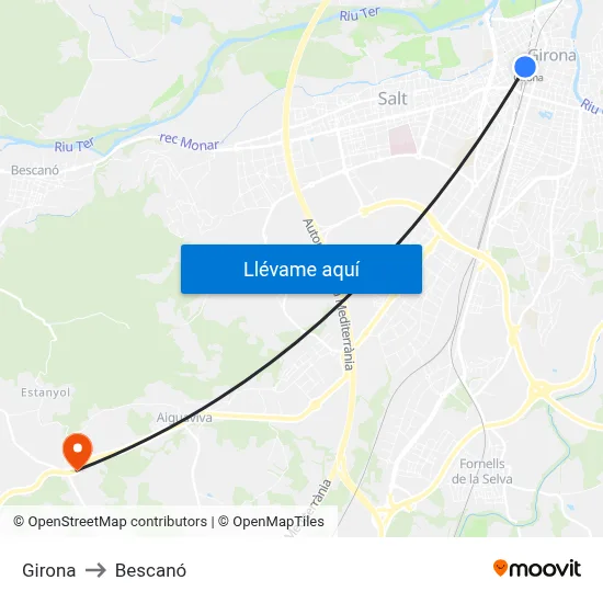 Girona to Bescanó map