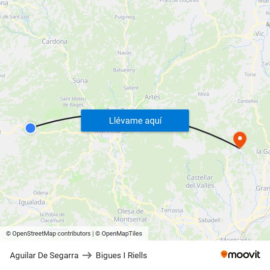 Aguilar De Segarra to Bigues I Riells map