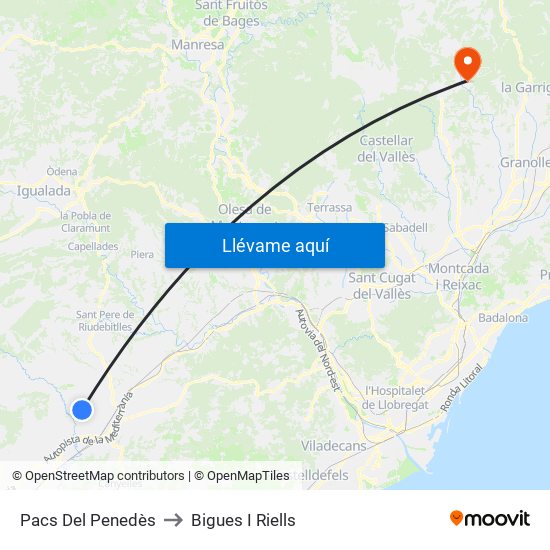 Pacs Del Penedès to Bigues I Riells map