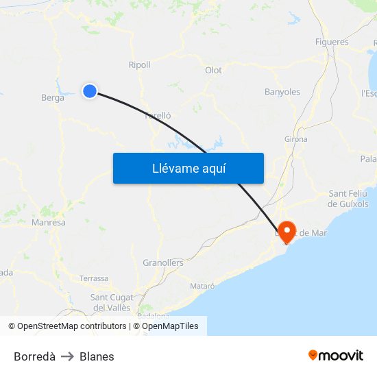 Borredà to Blanes map
