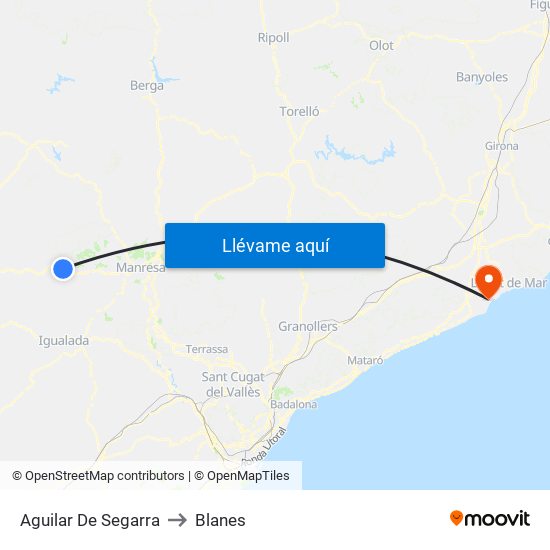 Aguilar De Segarra to Blanes map