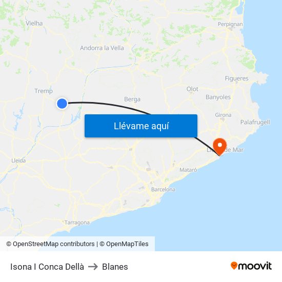 Isona I Conca Dellà to Blanes map