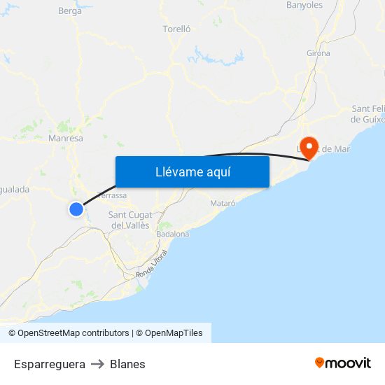 Esparreguera to Blanes map