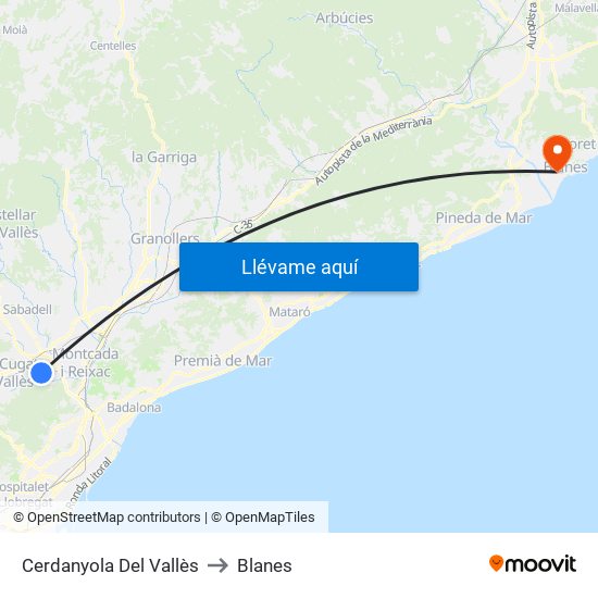 Cerdanyola Del Vallès to Blanes map