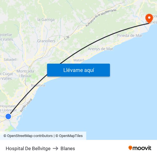 Hospital De Bellvitge to Blanes map