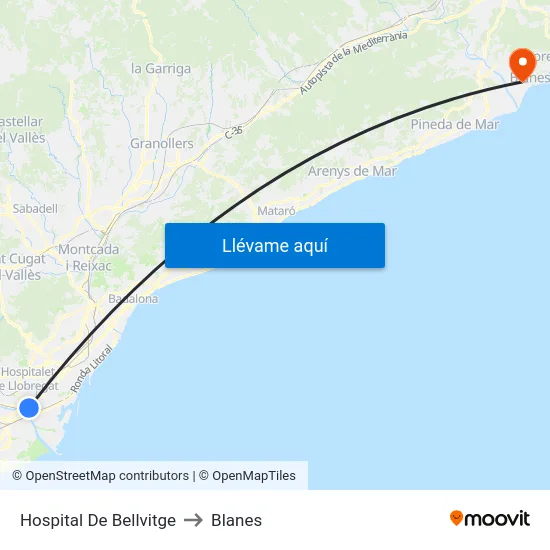 Hospital De Bellvitge to Blanes map