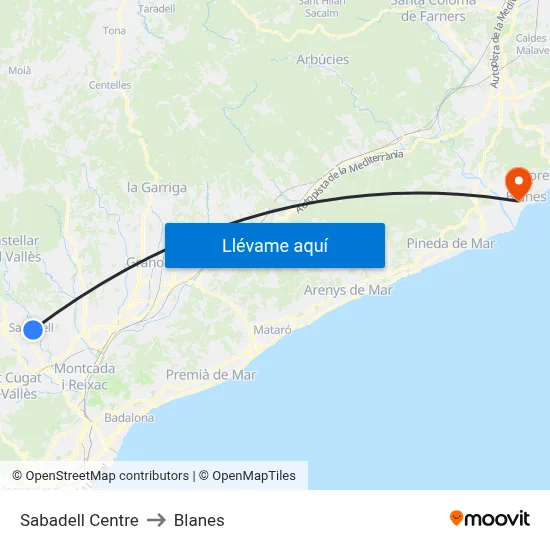 Sabadell Centre to Blanes map