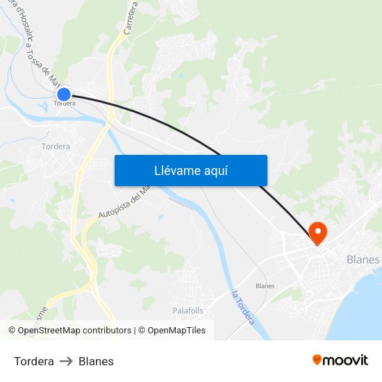 Tordera a Blanes con transporte público