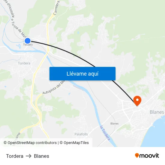 Tordera to Blanes map