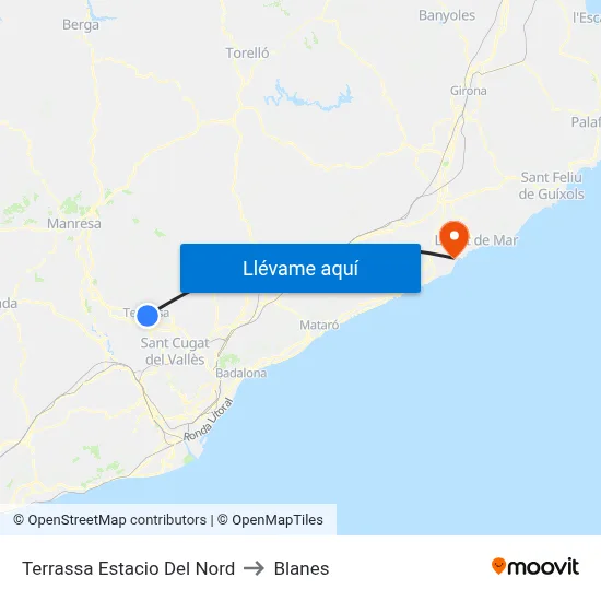 Terrassa Estacio Del Nord to Blanes map