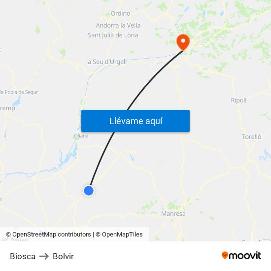 Biosca to Bolvir map