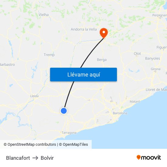 Blancafort to Bolvir map