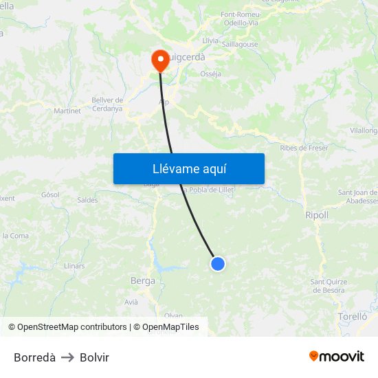 Borredà to Bolvir map