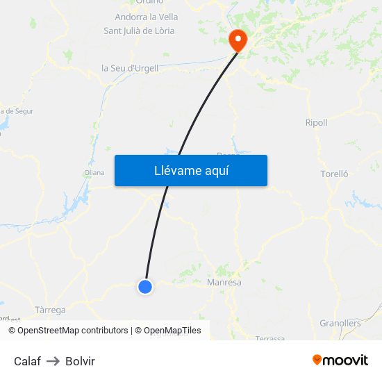 Calaf to Bolvir map