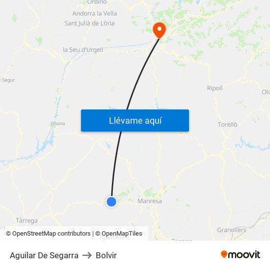 Aguilar De Segarra to Bolvir map