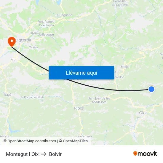 Montagut I Oix to Bolvir map