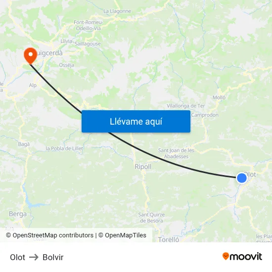 Olot to Bolvir map