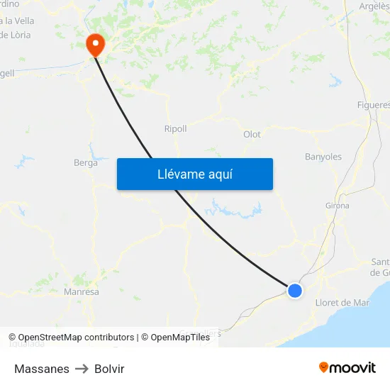 Massanes to Bolvir map