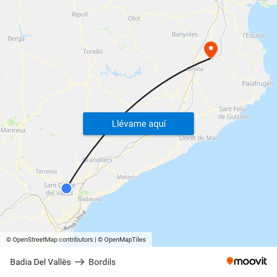 Badia Del Vallès to Bordils map