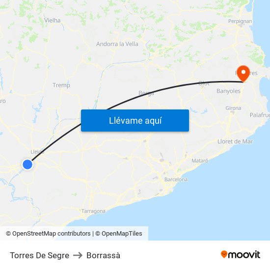 Torres De Segre to Borrassà map