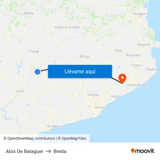 Alòs De Balaguer to Breda map