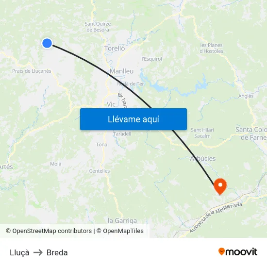 Lluçà to Breda map