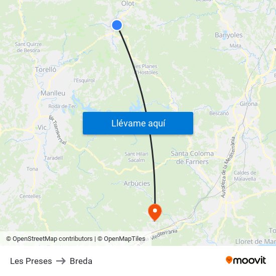 Les Preses to Breda map