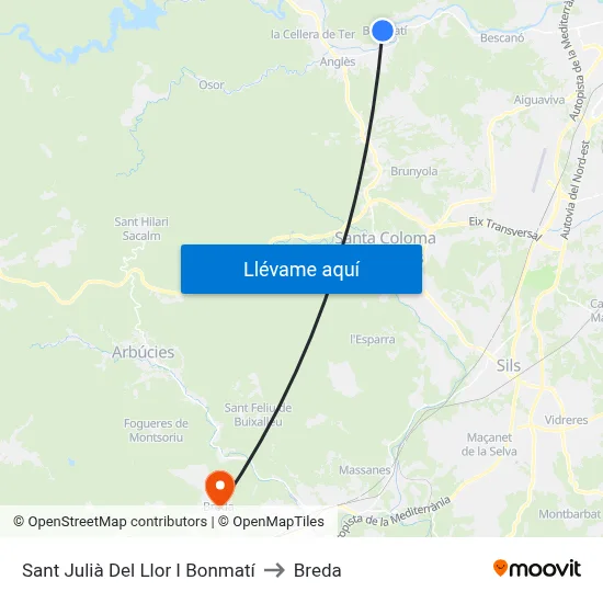 Sant Julià Del Llor I Bonmatí to Breda map