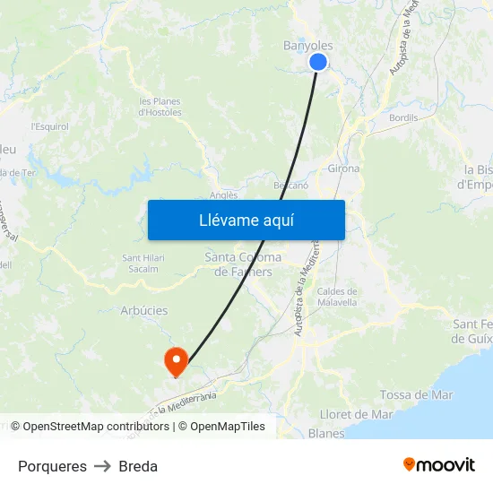 Porqueres to Breda map