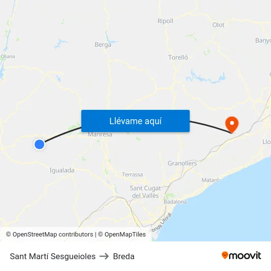 Sant Martí Sesgueioles to Breda map