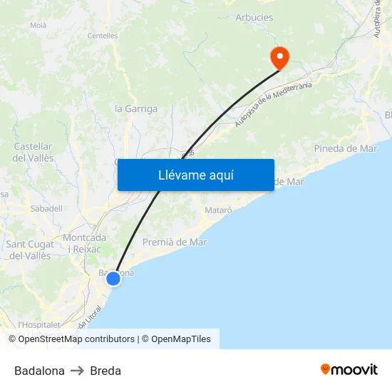 Badalona to Breda map