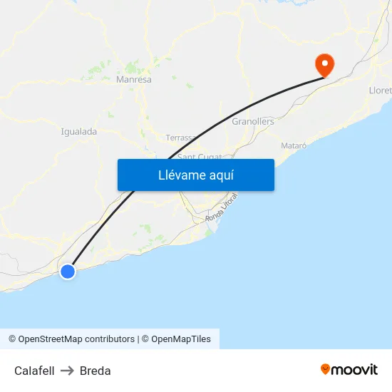 Calafell to Breda map