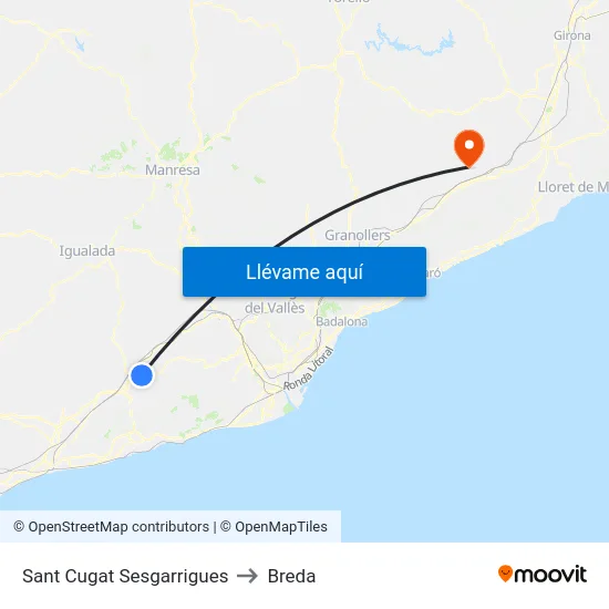 Sant Cugat Sesgarrigues to Breda map