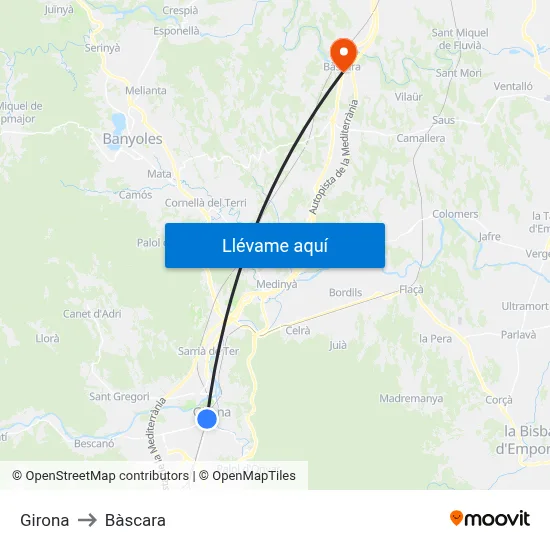 Girona to Bàscara map