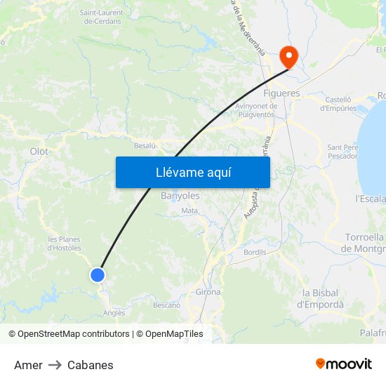 Amer to Cabanes map