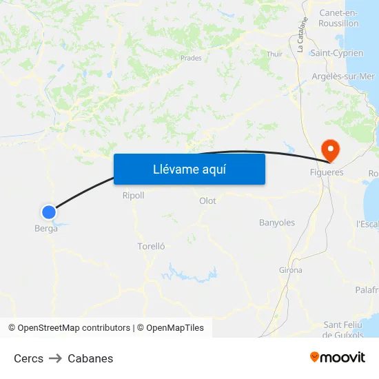 Cercs to Cabanes map